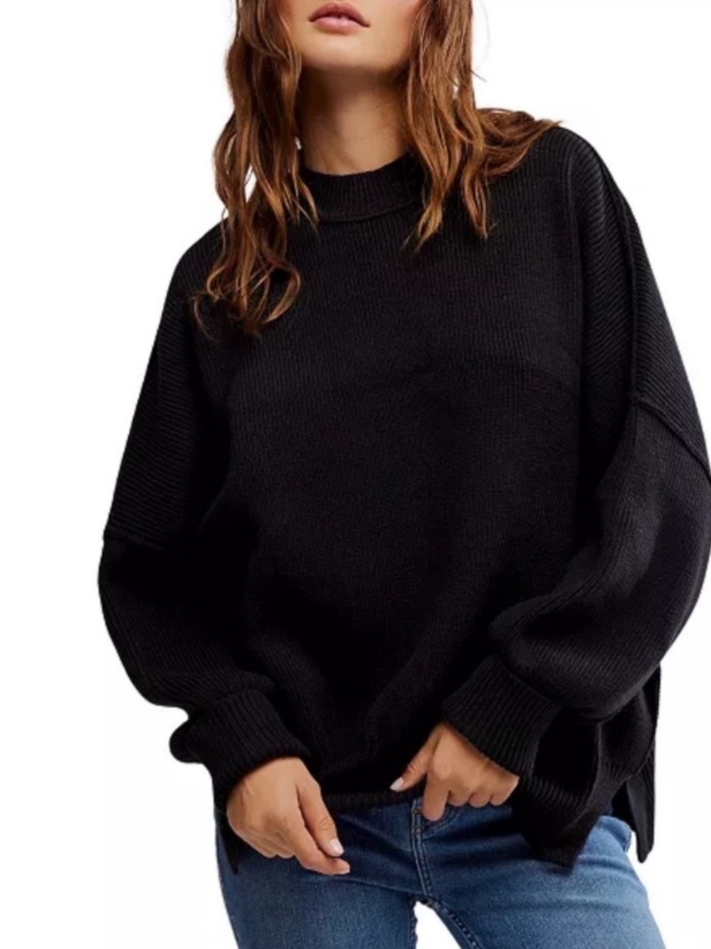 Jessica Crum x Hazel and Olive Black Oversized Scoop Neck Long Sleeve Sweater